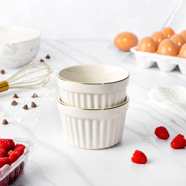 Alt view image 4 of 6 - Thyme & Table Stoneware Ramekin Set - 2-Piece, 10 oz, White Ribbed