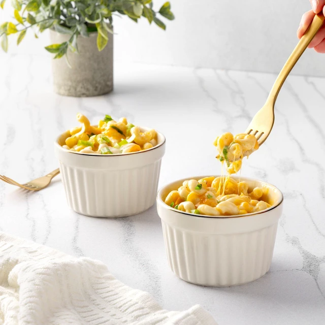 Alt view image 5 of 6 - Thyme & Table Stoneware Ramekin Set - 2-Piece, 10 oz, White Ribbed