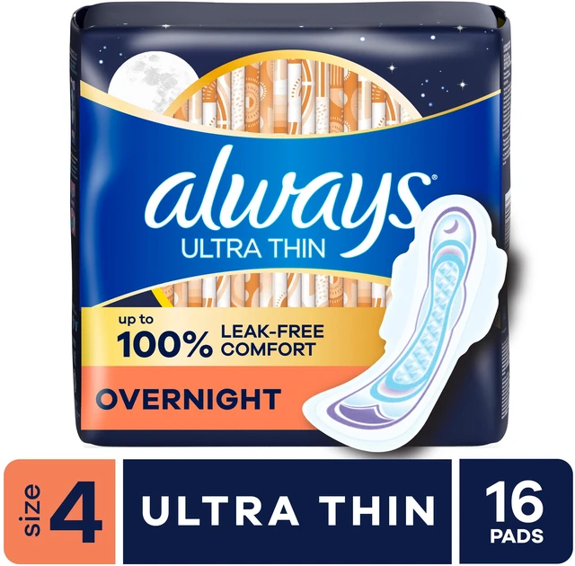 Main image of Always Ultra Thin Overnight Pads with Wings, Size 4, 16 Count