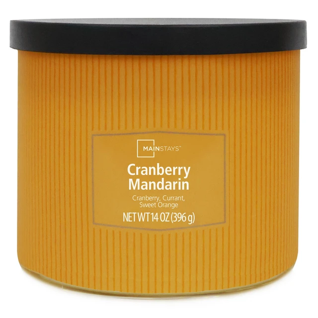 Alt view image 5 of 6 - Mainstays 3-Wick Cranberry Mandarin Scented Candle, Textured Wrapped Jar, 14 oz