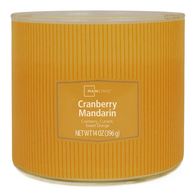 Alt view image 3 of 6 - Mainstays 3-Wick Cranberry Mandarin Scented Candle, Textured Wrapped Jar, 14 oz