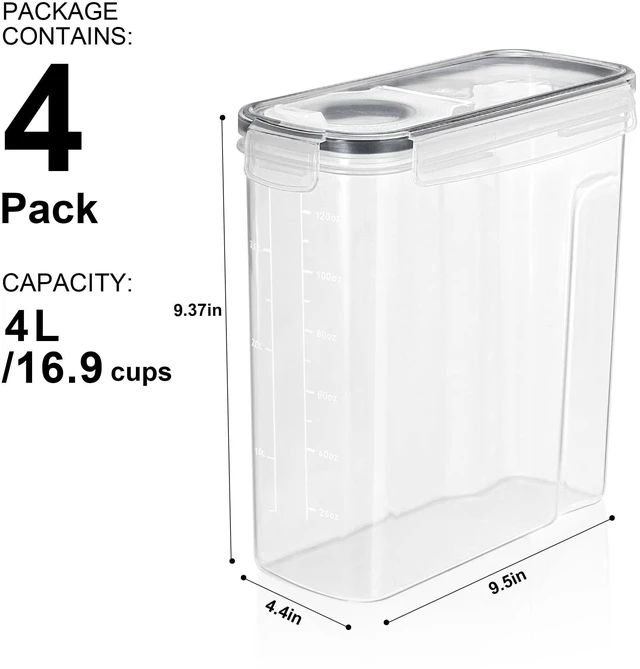 Alt view image 5 of 6 - Sorbus 4-Pack Airtight BPA-Free Food Storage Dispenser Containers for Pantry Cereal Pasta Dry Food