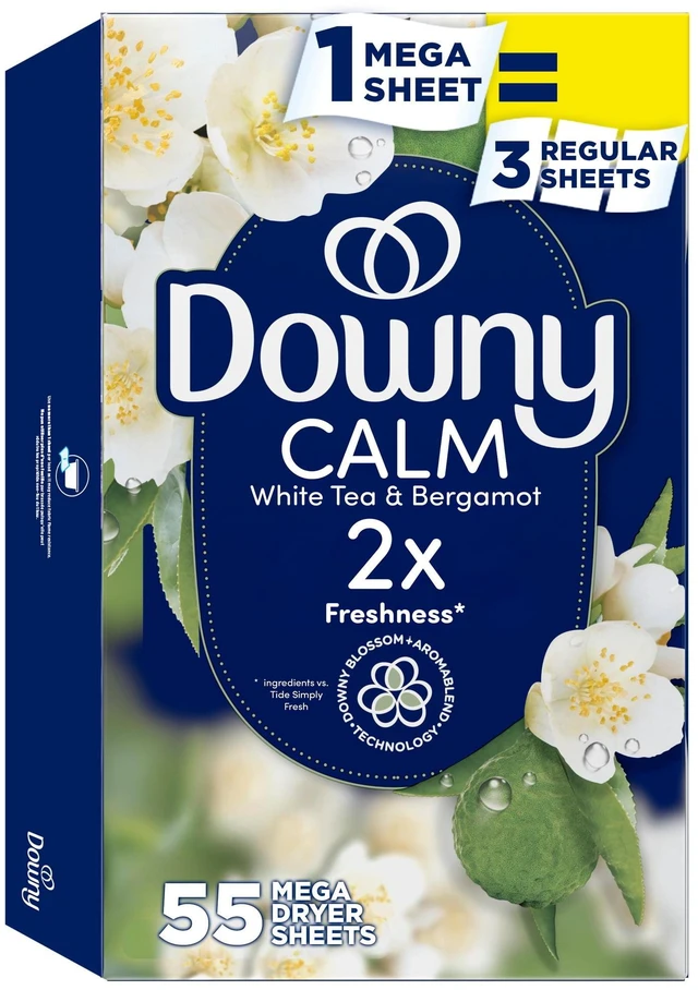 Main image of Downy CALM Mega Dryer Sheets White Tea & Bergamot 55 Count