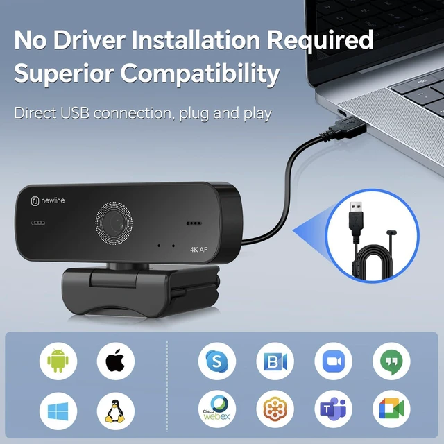 Alt view image 4 of 6 - 4K Webcam with Autofocus, Dual Microphones, Privacy Cover, Auto Light Correction, USB Plug and Play for PC, Laptop, Mac, Zoom, Teams, Video Calls and Streaming