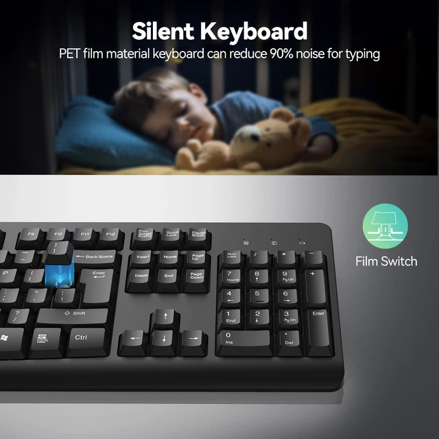 Alt view image 5 of 6 - TECKNET 2.4G Silent Full-Size Wireless Keyboard with Number Pad