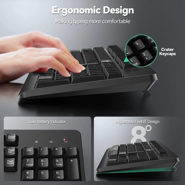 Alt view image 4 of 6 - TECKNET 2.4G Silent Full-Size Wireless Keyboard with Number Pad