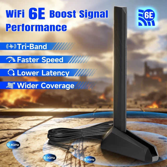 Alt view image 4 of 6 - Eightwood WiFi 6E Tri-Band Antenna, 6GHz/5GHz/2.4GHz, RP-SMA