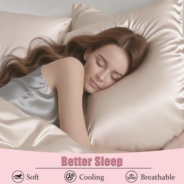 Alt view image 6 of 6 - Mulberry Silk Pillowcase with Zipper, Ultra Smooth Breathable for Hot Sleepers, Silk Satin Pillowcase for Hair & Skin, Gifts for Women, Beige, Standard Size, 1 Pack