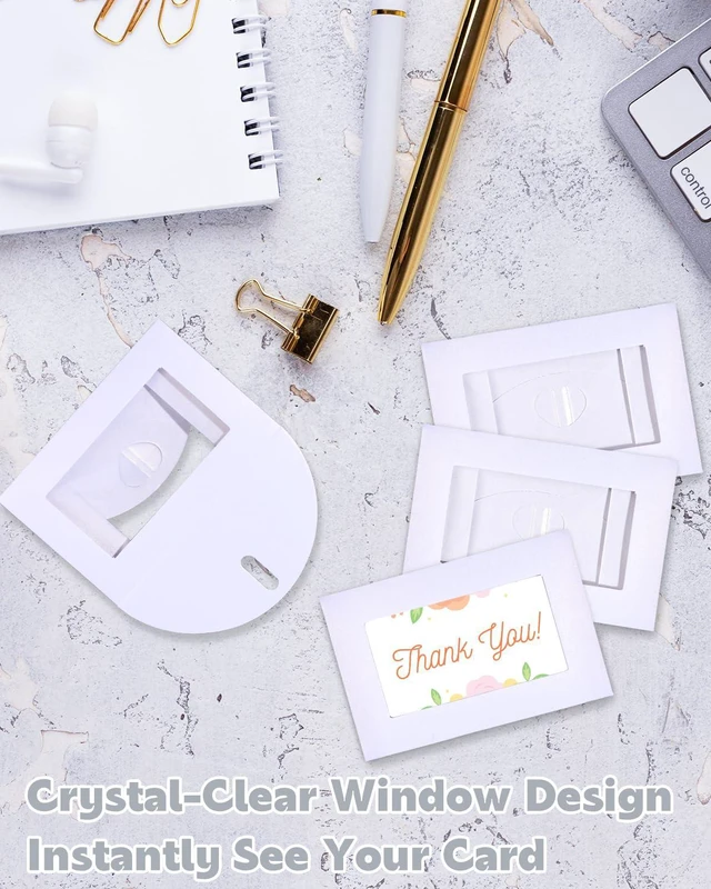 Alt view image 4 of 7 - EORTA 50Pcs Mini Kraft Paper Envelopes with View Window and Heart Clasp Closure, 4.13 x 2.76 Inch, White for Wedding Business Invitations Greeting Cards