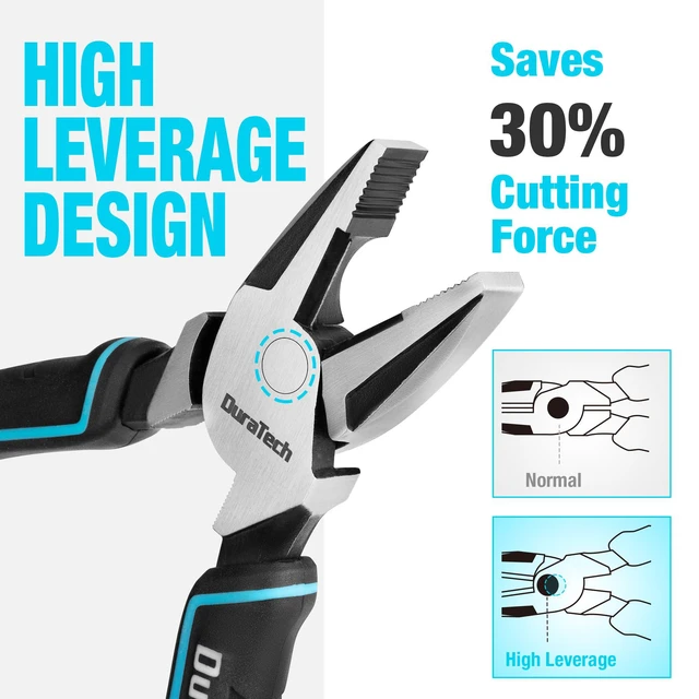 Alt view image 7 of 7 - DURATECH 8" High Leverage Linemans Pliers with Side Cutters