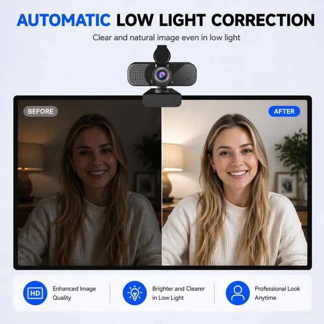 Alt view image 5 of 6 - C26 1080P Webcam with Microphone, USB-A to USB-C Adapter
