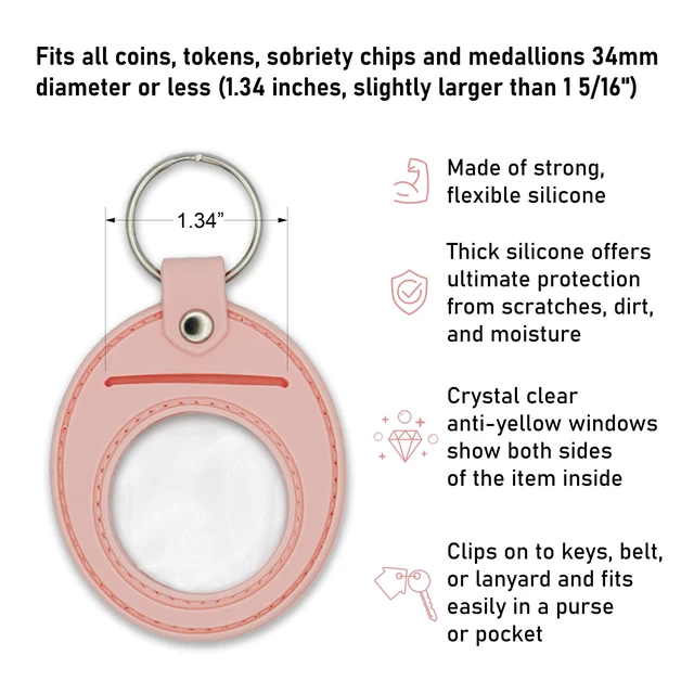Alt view image 6 of 6 - Pink AA Coin Holder Keychain for Sobriety Chip Medallions and Recovery Tokens