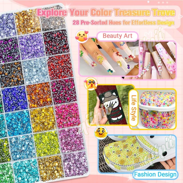 Alt view image 7 of 7 - Qiipii 28 Color 4mm Crystal Resin Rhinestones with B7000 Glue, SS16 Flatback, Bedazzler Kit for Nails, Eyes, Face, Makeup, Tumblers, Bottles, Crafts