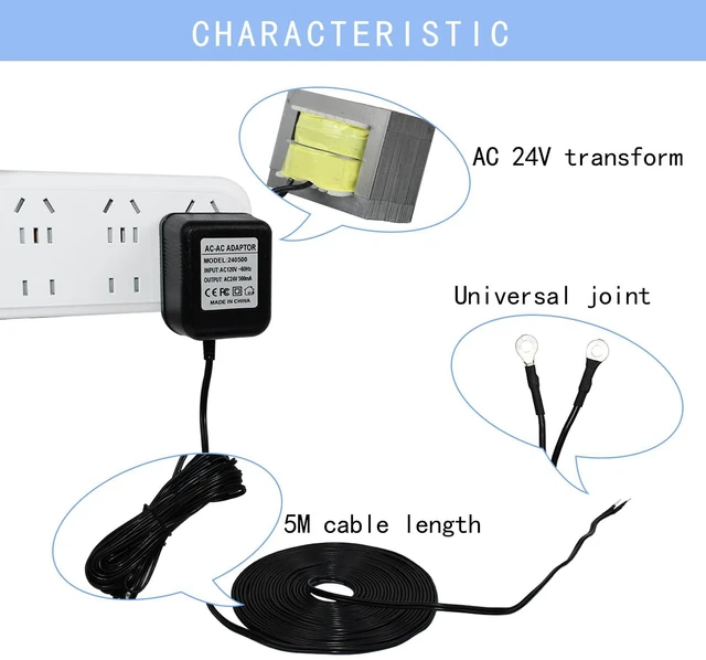 Alt view image 2 of 6 - 24V Transformer Doorbell Power Adapter Compatible with Google Nest, Wyze, Eufy Video Doorbells, C Wire Adapter with 16.4ft/5m Extension Cable