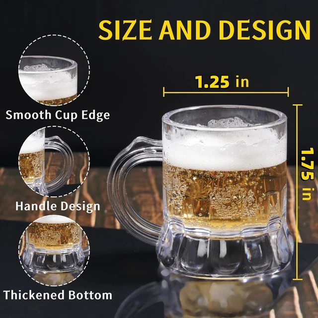 Alt view image 2 of 6 - YAXINRUI 1 oz Plastic Mini Mug Shot Glasses, 12 Pieces, 1.75'' Tall for Beer Fest, Birthday Party, Weddings, BBQ, Picnics