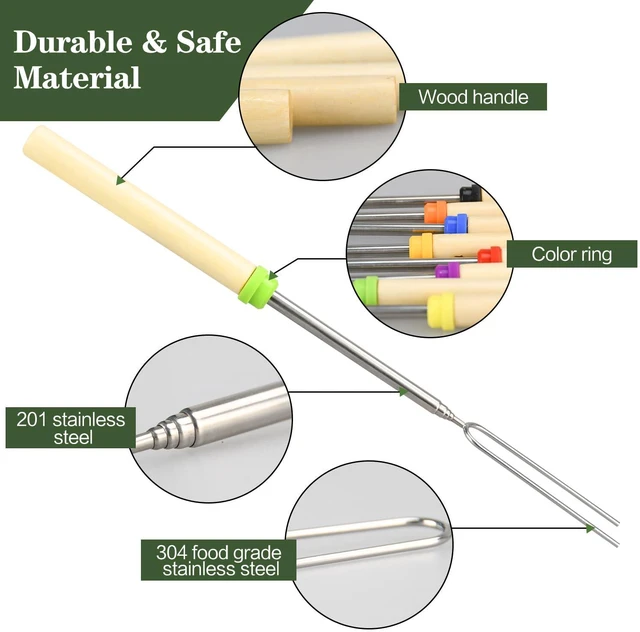Alt view image 6 of 7 - 5 Pack 32in Long Extendable Marshmallow Roasting Sticks