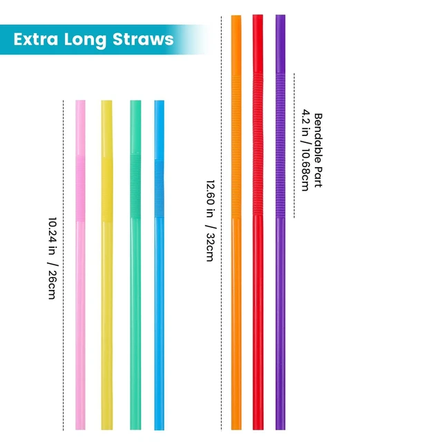 Alt view image 5 of 6 - 100 PCS 12.8" Flexible Bendy Plastic Straws, Colorful Disposable for 60 oz Tumblers & Large Cups