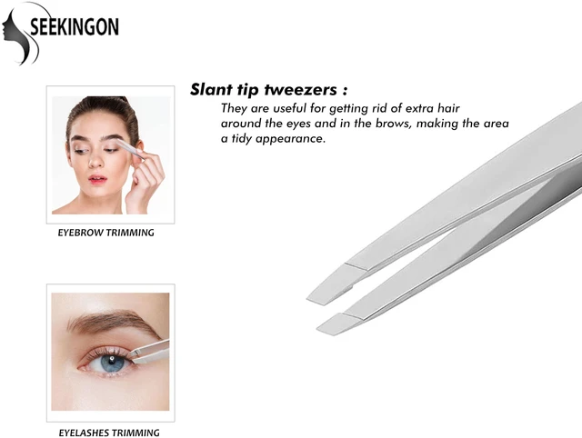 Alt view image 3 of 7 - Precision Tweezers for Women & Men Facial Hair, Hand Filed & Aligned, Non Slip Grip Slant Sharp, for Ingrown Hair Plucking, Silver