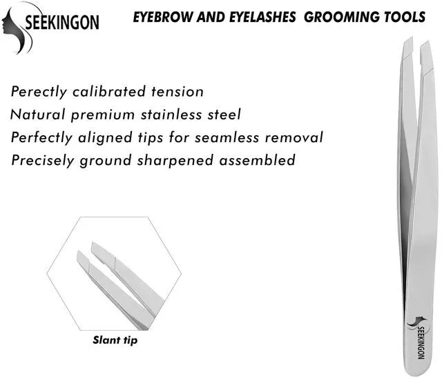 Alt view image 2 of 7 - Precision Tweezers for Women & Men Facial Hair, Hand Filed & Aligned, Non Slip Grip Slant Sharp, for Ingrown Hair Plucking, Silver