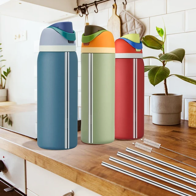 Alt view image 3 of 6 - Owala Water Bottle 24oz 32oz Metal Straw Replacement 4-Pack, Reusable Stainless Steel Straws with 2 Straw Cleaners