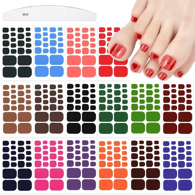 Main image of 352 Pieces 16 Sheets Bright Solid Color Toe Nail Polish Strips Self-Adhesive Nail Art Decals with Nail File for Women and Girls