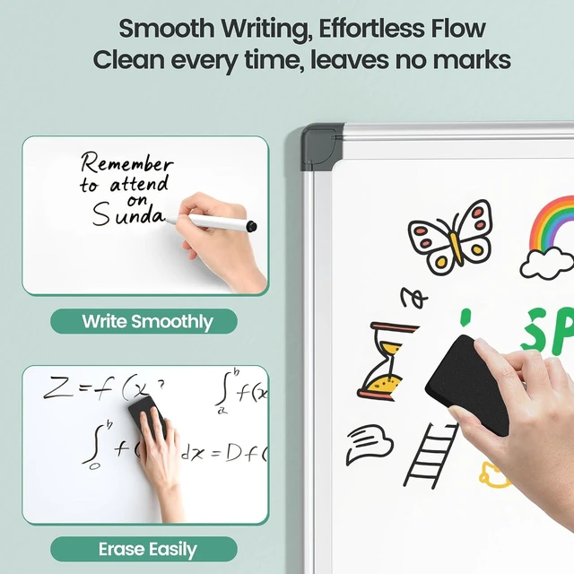 Alt view image 7 of 7 - Magnetic Dry Erase Board 36 x 24, Silver Aluminum Frame, with 2 Markers, 4 Magnets and Eraser for Home Office School Study Room