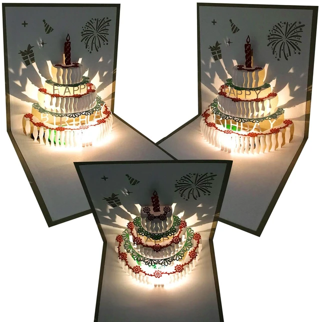 Alt view image 2 of 5 - 3D Pop Up Birthday Card with Warming LED Light and Birthday Cake Music, 1 Pack, for Mom, Wife, Sister, Boy, Girl, Friends