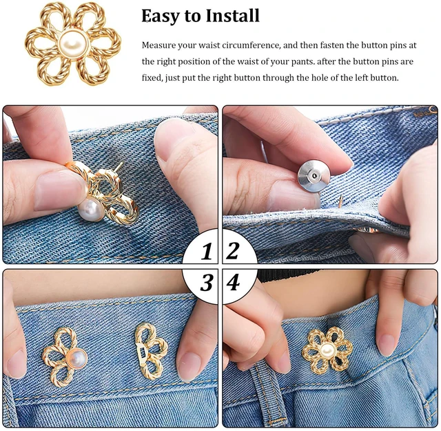Alt view image 6 of 6 - 8 Sets Pant Waist Tightener, Adjustable Detachable Decorative Waist Buckles, Jeans Buttons for Crystal Pants, Gold
