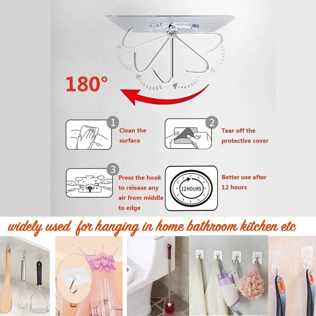 Alt view image 3 of 7 - Adhesive Hooks Heavy Duty 33lb (Max) 15kg Waterproof Oilproof Reusable Seamless Wall Hooks for Kitchen Bathroom Office, Transparent Small 8 Pack