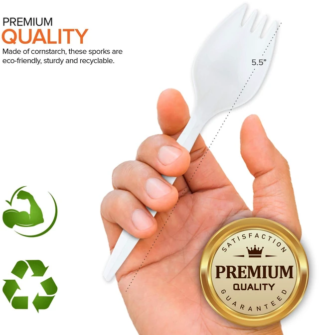 Alt view image 7 of 7 - Stock Your Home 50 Pack White Plastic Disposable Sporks, BPA Free 2-in-1 Heavy Weight Fork Spoon for School Lunch, Picnics, Catering, Restaurants, Birthday Parties