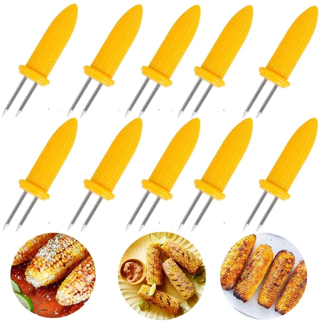 Main image of 10PCS Stainless Steel Corn Holders - Twin Prong Skewers for Corn on the Cob, BBQ Kitchen Tool
