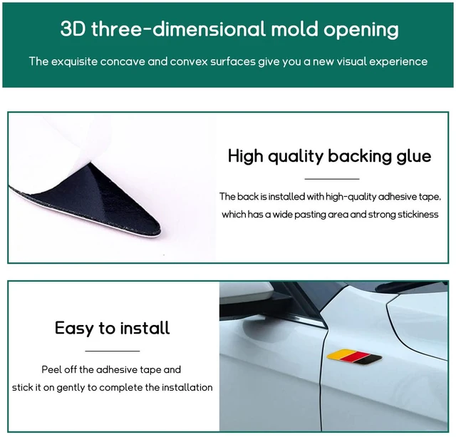 Alt view image 3 of 6 - Dickno 2PCS 3D Tricolor Flag Emblem, Aluminum Car Front Fender Badge Sign, Auto Stickers and Declaration Decals, Universal Exterior Decor Accessories for All Vehicles (Ge