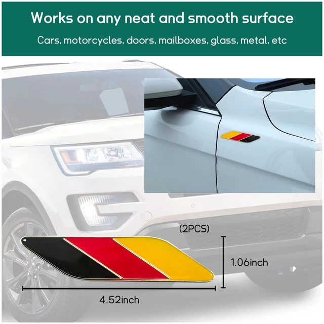 Alt view image 4 of 6 - Dickno 2PCS 3D Tricolor Flag Emblem, Aluminum Car Front Fender Badge Sign, Auto Stickers and Declaration Decals, Universal Exterior Decor Accessories for All Vehicles (Ge