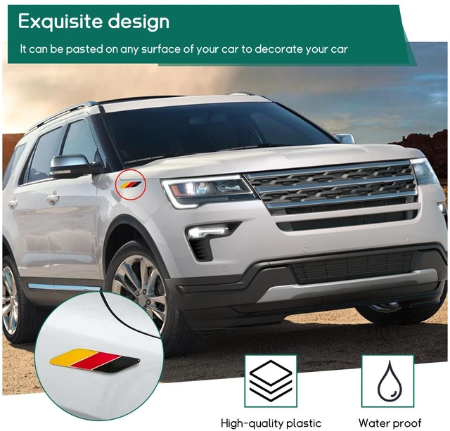 Alt view image 5 of 6 - Dickno 2PCS 3D Tricolor Flag Emblem, Aluminum Car Front Fender Badge Sign, Auto Stickers and Declaration Decals, Universal Exterior Decor Accessories for All Vehicles (Ge