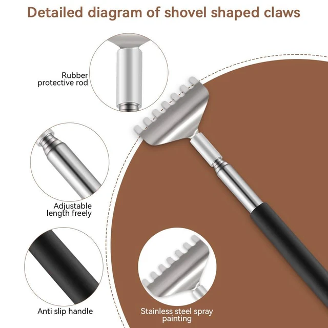 Alt view image 4 of 7 - 3 Pack Stainless Steel Telescoping Back Scratcher Set with Bear Claw, Skeleton Hand, and Paw Design, Black Handle, Storage Pouch