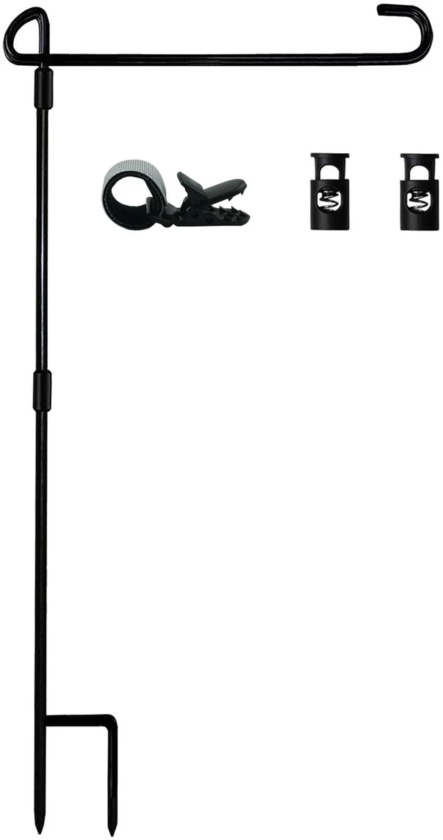Main image of Garden Flag Stand Holder Pole with Flag Stopper and Clip, Waterproof Powder-Coated Paint, for House Flags and Decorative Yard Seasonal Flags
