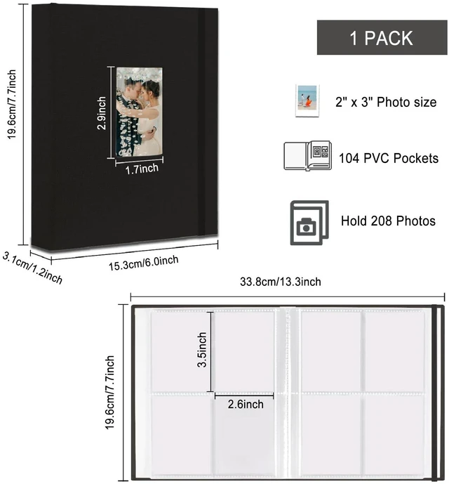 Alt view image 3 of 6 - Fujifilm Mini Instant Film Photo Album, 208 Photos, 2x3 Inch, Linen Hardcover, Black, 1 Pack