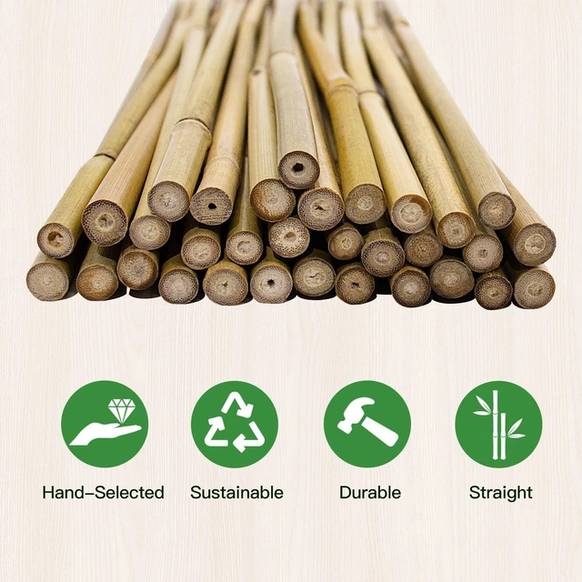Alt view image 5 of 7 - 32Pcs Natural Bamboo Garden Stakes, 18Inches, Plant Support Stakes with Twist Ties for Tomatoes, Beans, Flowers, Potted Plants, Indoor & Outdoor Climbing Plants