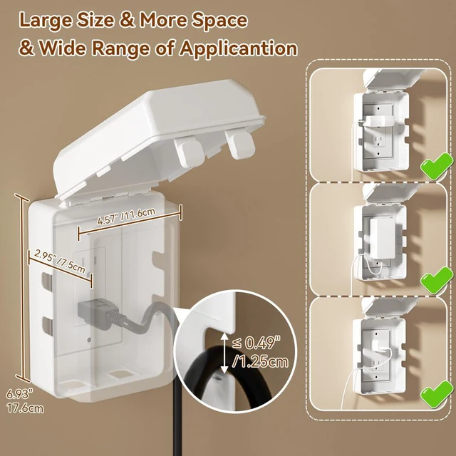 Alt view image 2 of 6 - EUDEMON 1 Pack Updated Baby Safety Electrical Outlet Cover Box, Childproof Plug Cover, More Space for Large Plugs, Easy to Install & Use, White