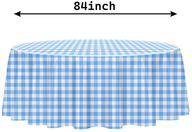 Alt view image 3 of 7 - HEIPINIUYE 2 Pack Blue and White Round Checkered Disposable Plastic Tablecloth 84 84 for Party Picnic Camping Birthday