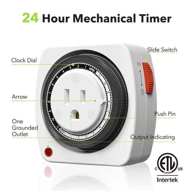 Alt view image 3 of 6 - BN-LINK 24-Hour Heavy Duty Mechanical Timer, Indoor Outlet, 3-Prong