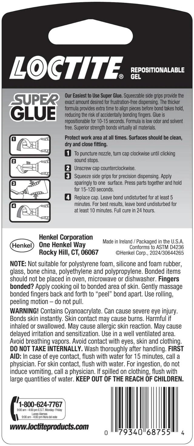 Alt view image 2 of 7 - Loctite Super Glue Repositionable Gel, Clear, 0.14fl oz, 2 Pack - Cyanoacrylate Adhesive for Plastic, Wood, Metal, Crafts & Repair