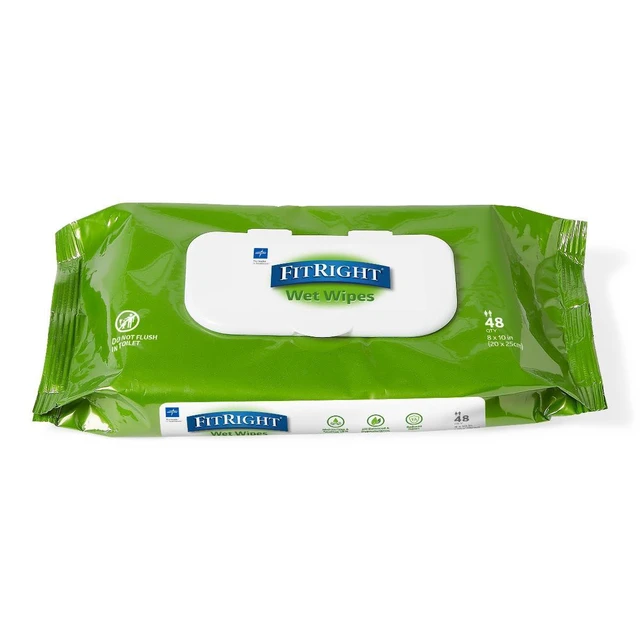 Alt view image 4 of 6 - Medline FitRight Aloe Personal Cleansing Cloth Wipes, Scented, 8 x 10 Inch, Pack of 48, Adult Large Incontinence Wipes