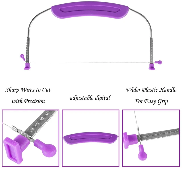Alt view image 6 of 6 - Adjustable Cake Leveler Cutter Slicer, 9 Different Heights, Premium Food Grade Stainless Steel Double Wires, for Leveling and Molding, Purple