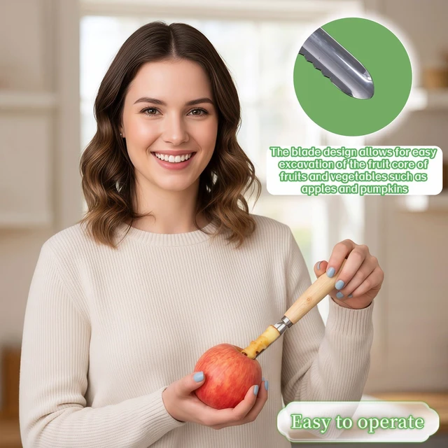 Alt view image 4 of 7 - 2-Pack 8" Stainless Steel Vegetable Corer with Wood Handle - for Zucchini, Apples, Eggplant - Hollow Out for Stuffing