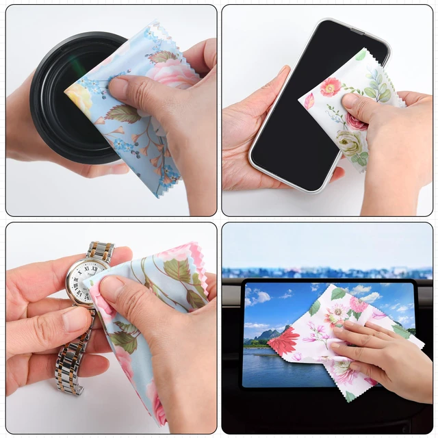 Alt view image 6 of 7 - 8 Pack Microfiber Cleaning Cloths 7 x 6 Inches Multicolor Flower for Eyeglasses, Camera Lens, Cell Phones, Laptops, LCD TV Screens and More