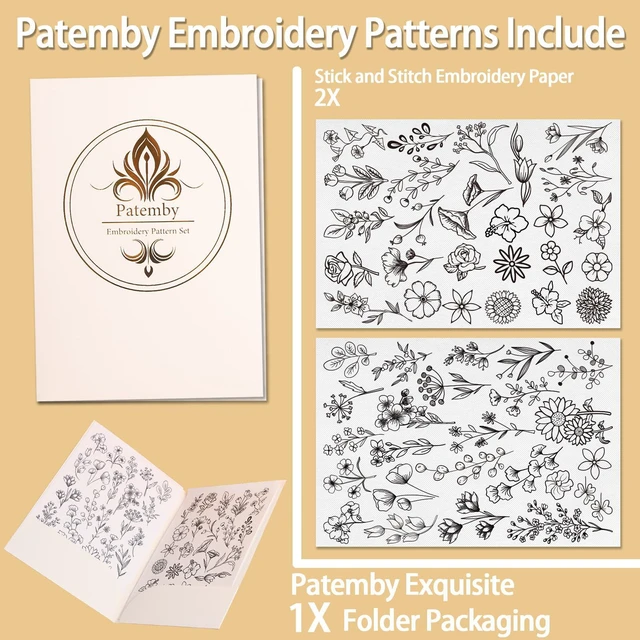 Alt view image 4 of 7 - Patemby 50-Pack Water Soluble Embroidery Stabilizers Stick and Stitch Pre-Printed Pattern Designs Stencils Transfers for Hand Sewing Beginners