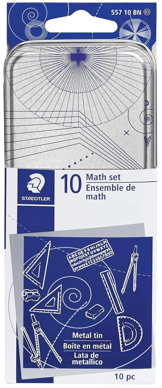 Alt view image 3 of 5 - STAEDTLER 10-Piece Math Set with Metal Compass, 6" Ruler & Triangle Squares, 45 & 30/60 Set Squares, Alphabet Stencil - Measuring Tools
