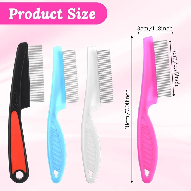 Alt view image 6 of 7 - Yolev 4 Pcs Stainless Steel Fine Tooth Dandruff Comb for Lice, Thick, Dry, Curly Hair - Adult Unisex - Pink, Blue, White, Black