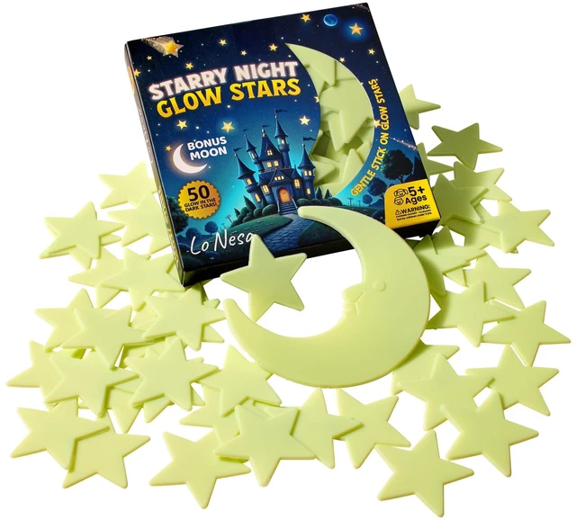 Main image of Starry Night Glow Stars, Extra Large Extra Strong Glow for Walls and Ceilings, Mounting Putty Included